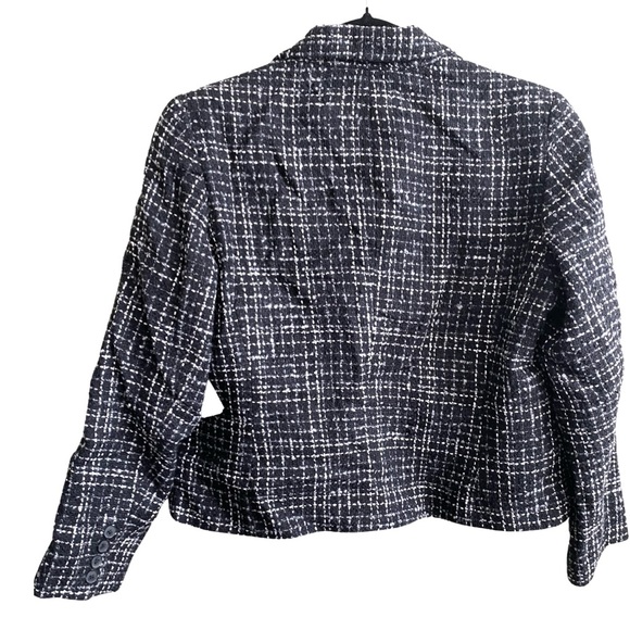 Coldwater Creek Boucle Blazer 14 Petite Wool Tweed Short Jacket Black White - Picture 7 of 8